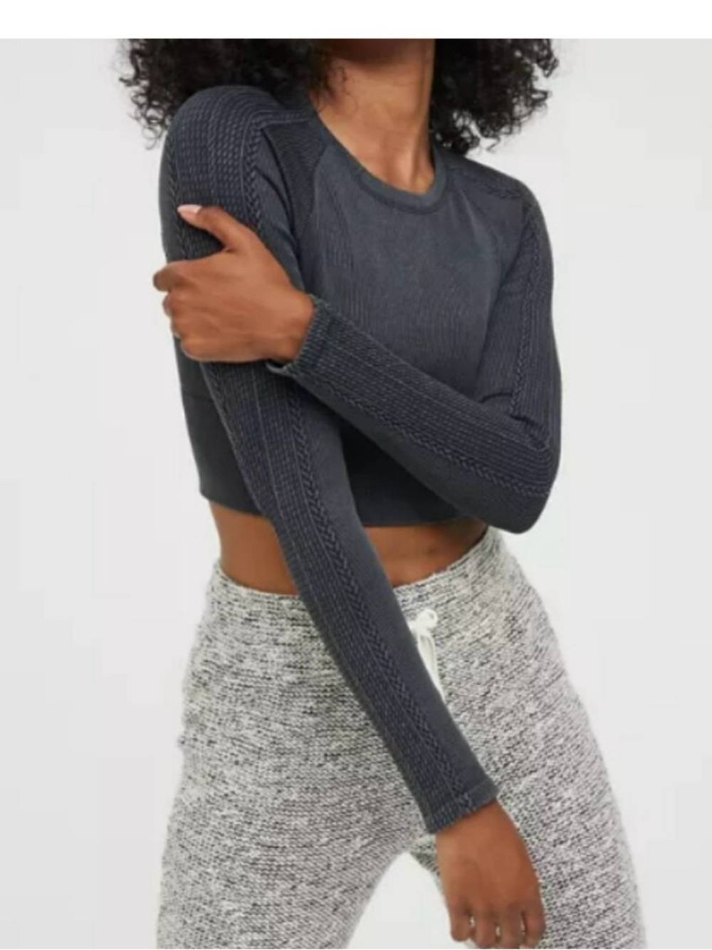 Offline by Aerie Charcoal Cropped Long Sleeve